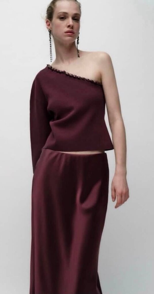Zara Asymmetric Bobble Knit Sweater In Eggplant- Size Small