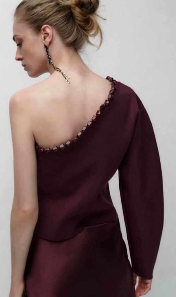 Zara Asymmetric Bobble Knit Sweater In Eggplant- Size Small