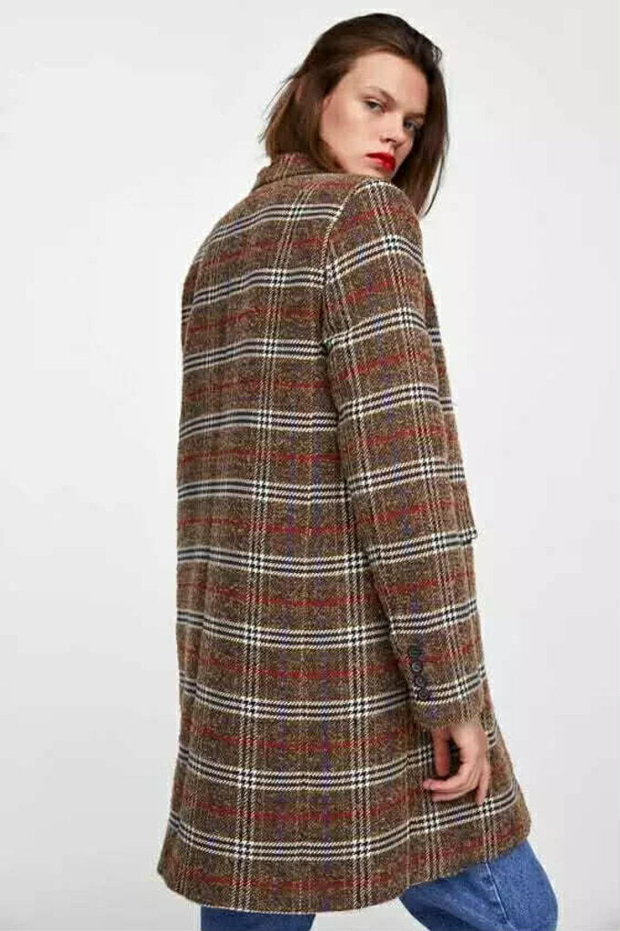 Zara Brown Checkered Single Breasted Jacket- Size XS