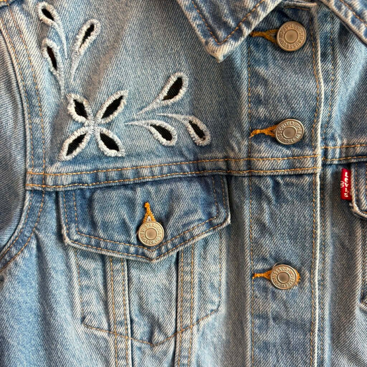 Levis Cutout Embroidered Denim Jacket - Size Small