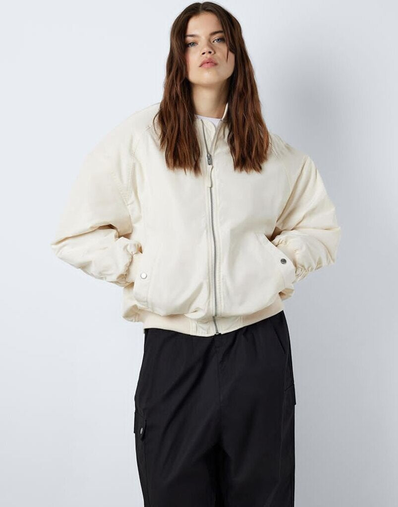 Noisy May Elisa Bomber Jacket in Pearl - Size Medium