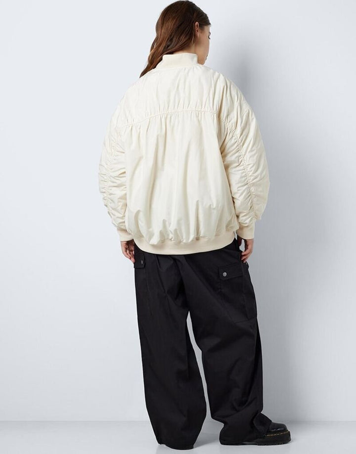 Noisy May Elisa Bomber Jacket in Pearl - Size Medium