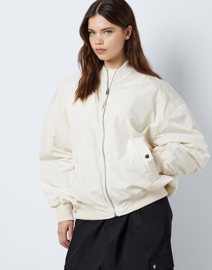 Noisy May Elisa Bomber Jacket in Pearl - Size Medium