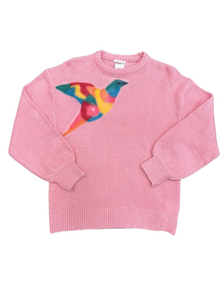 Zara Pink Knit Bird Print Sweater - Size S/M
