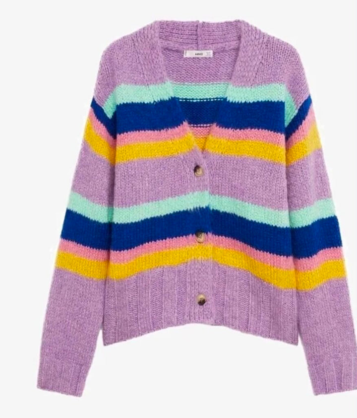 MNG Multicolor Stripe Button Front Cardigan - Size Small