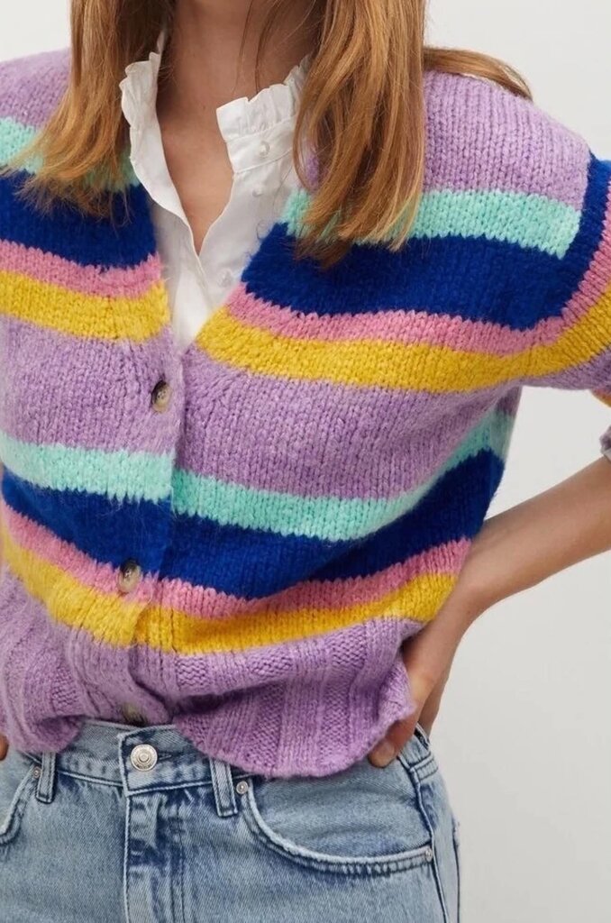 MNG Multicolor Stripe Button Front Cardigan - Size Small