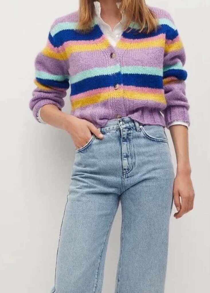 MNG Multicolor Stripe Button Front Cardigan - Size Small