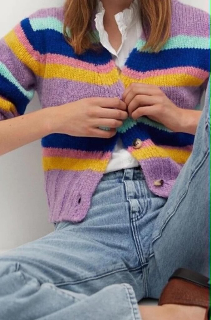 MNG Multicolor Stripe Button Front Cardigan - Size Small