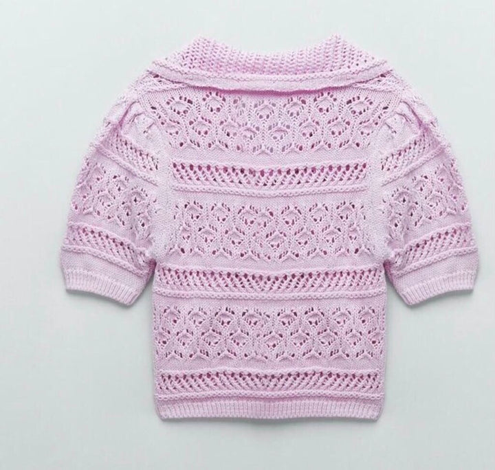 Zara Pointelle Knit Cropped Sweater Top - Size Medium