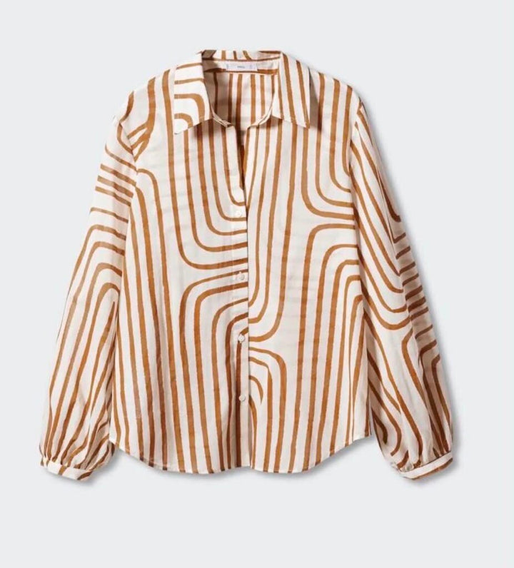 MNG Button-Down Geometric Blouse - Size 4