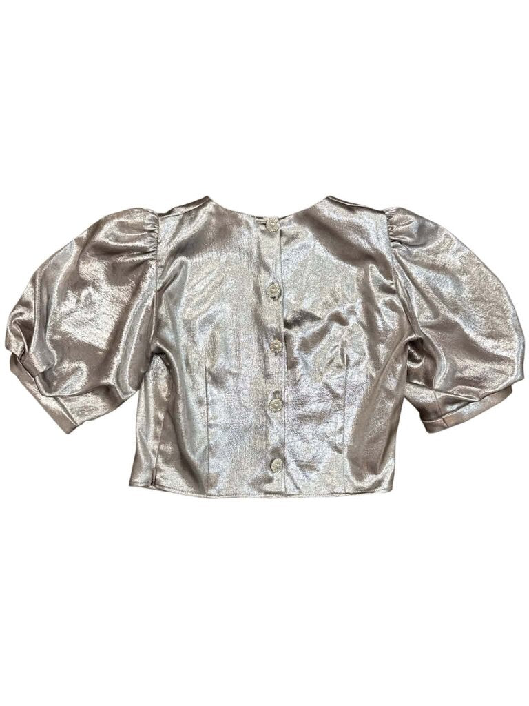 Zara Metallic Effect Puff Sleeve Cropped Top - Size Smal