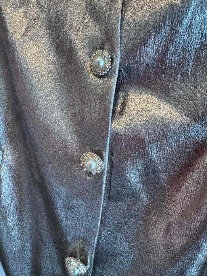 Zara Metallic Effect Puff Sleeve Cropped Top - Size Smal