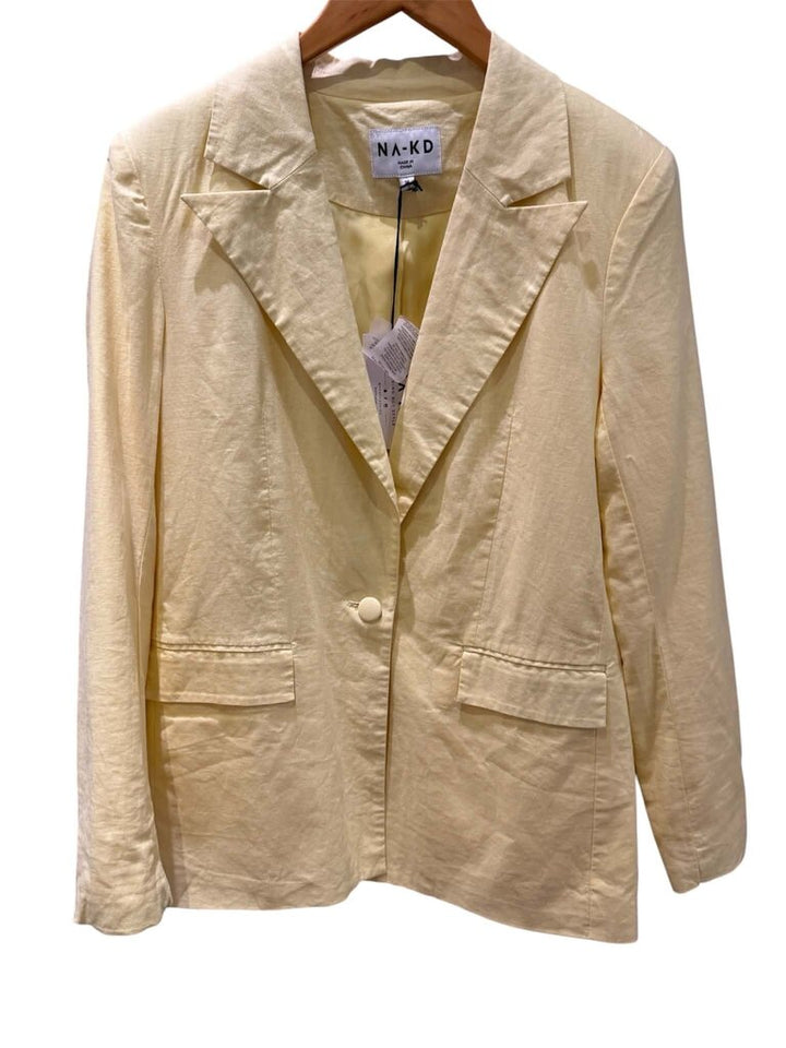 NA-KD NWT Linen Blend Blazer in Yellow- Size 34