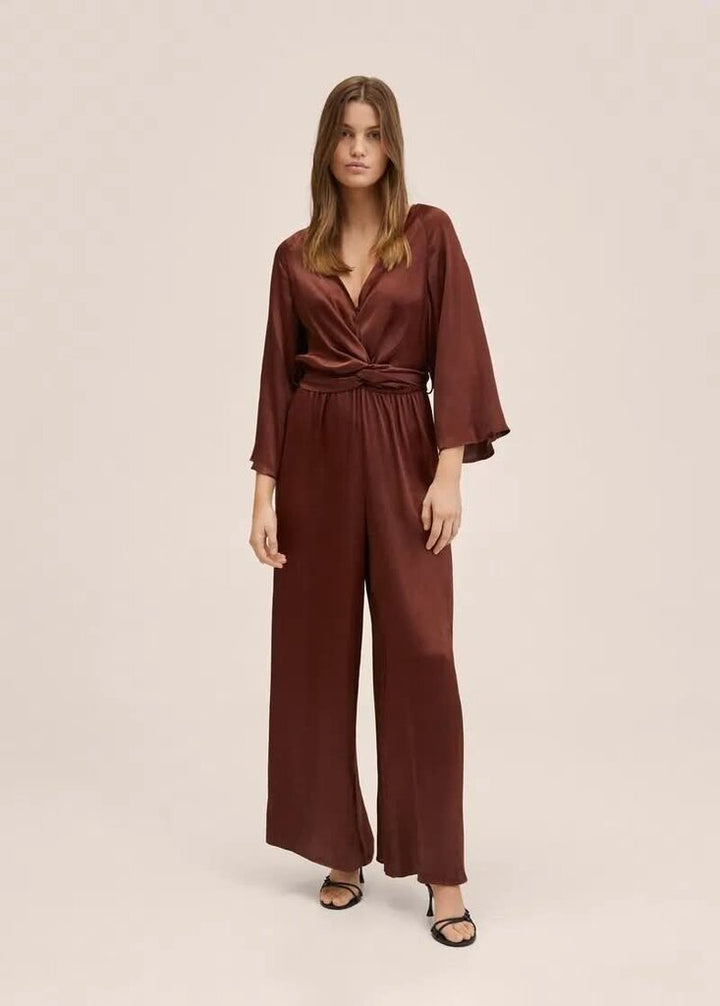 Mango Satin Belt Jumpsuit - Size Medium