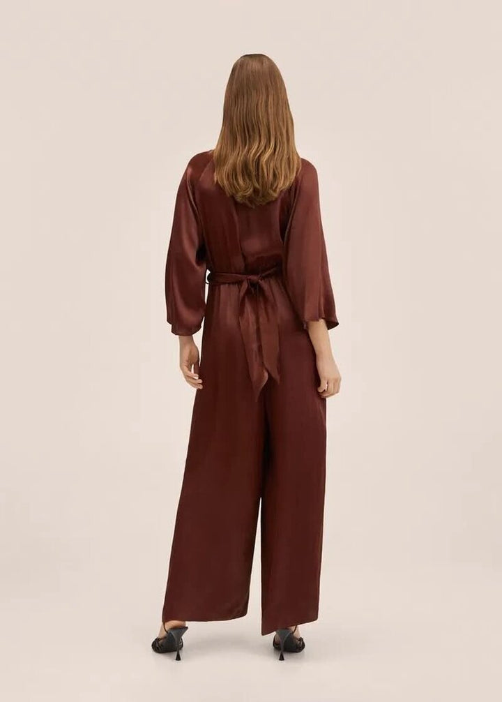 Mango Satin Belt Jumpsuit - Size Medium