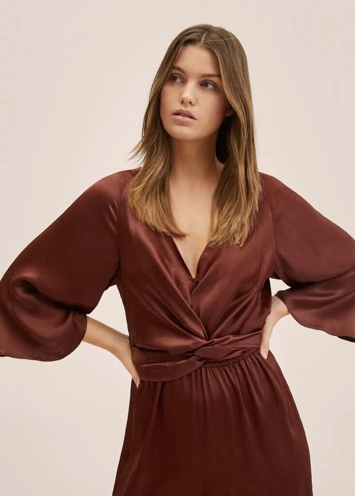 Mango Satin Belt Jumpsuit - Size Medium
