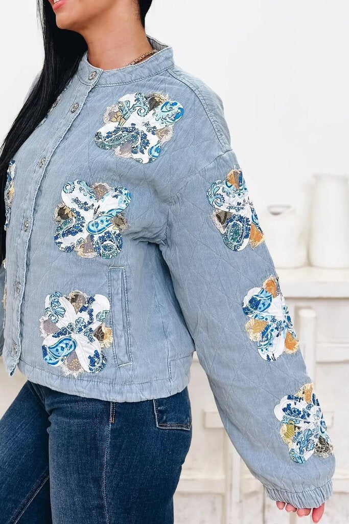 POL Patchwork Quilted Denim Jacket - Size Small (retails $99)
