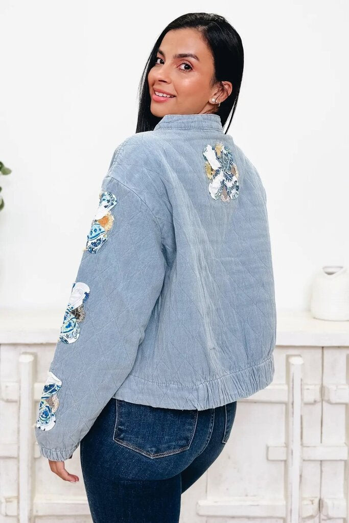 POL Patchwork Quilted Denim Jacket - Size Small (retails $99)