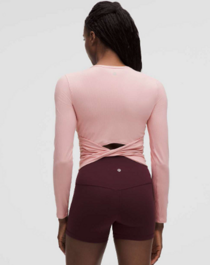 Lululemon All It Takes Back-Twist Ribbed Long Sleeve Shirt in Pink Haze - Size 8 (Retails for $68)