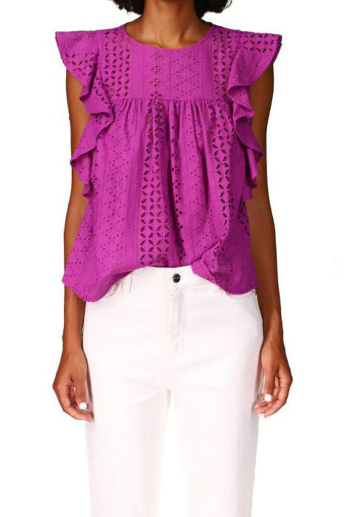 Sanctuary Breezy Eyelet Shell Blouse In Purple - Size Small