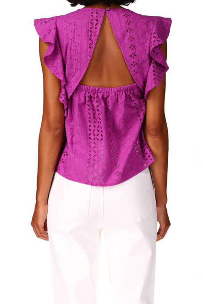 Sanctuary Breezy Eyelet Shell Blouse In Purple - Size Small