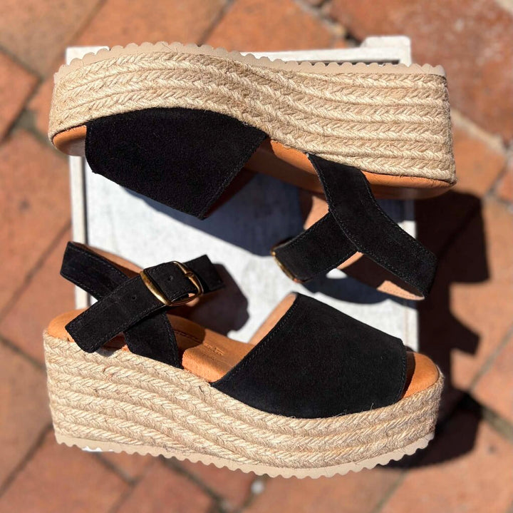 Spanish Sandal Black Espadrille Platforms - Size 37