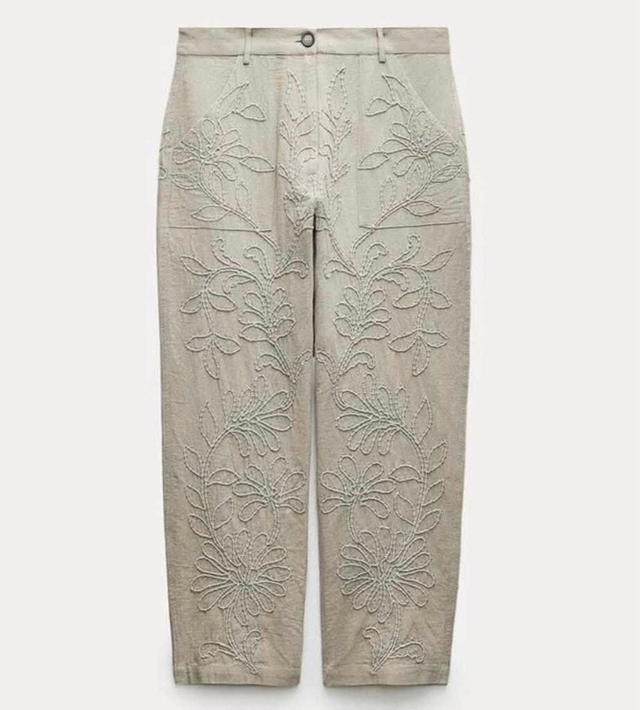 Zara Embroidered Floral Pants - Size Medium