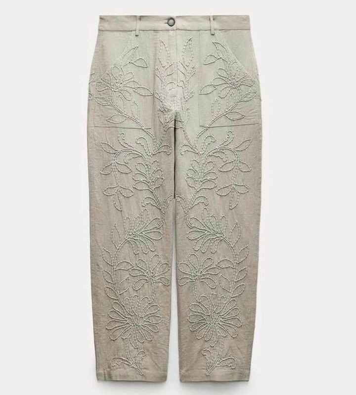 Zara Embroidered Floral Pants - Size Medium
