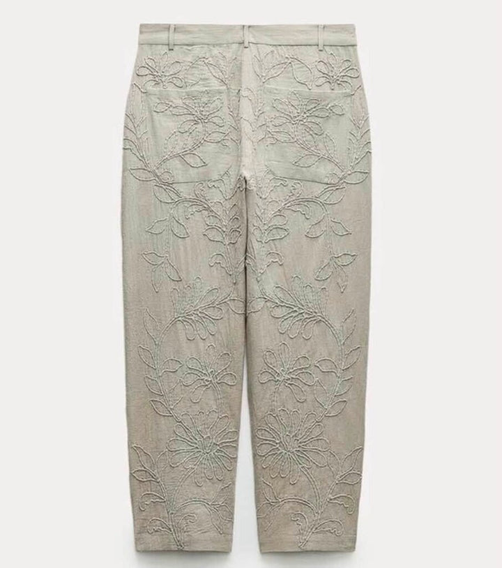 Zara Embroidered Floral Pants - Size Medium