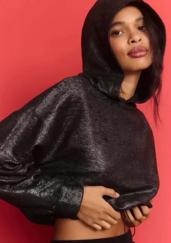 Pilcro Metallic Hoodie In Black - Size XS