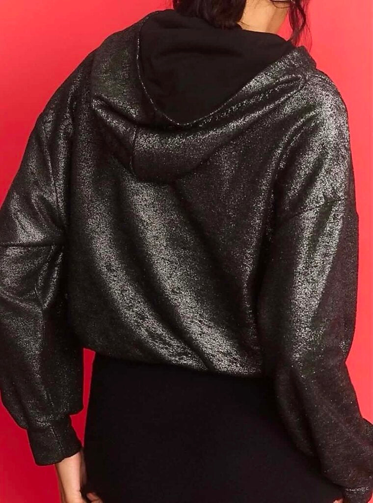 Pilcro Metallic Hoodie In Black - Size XS