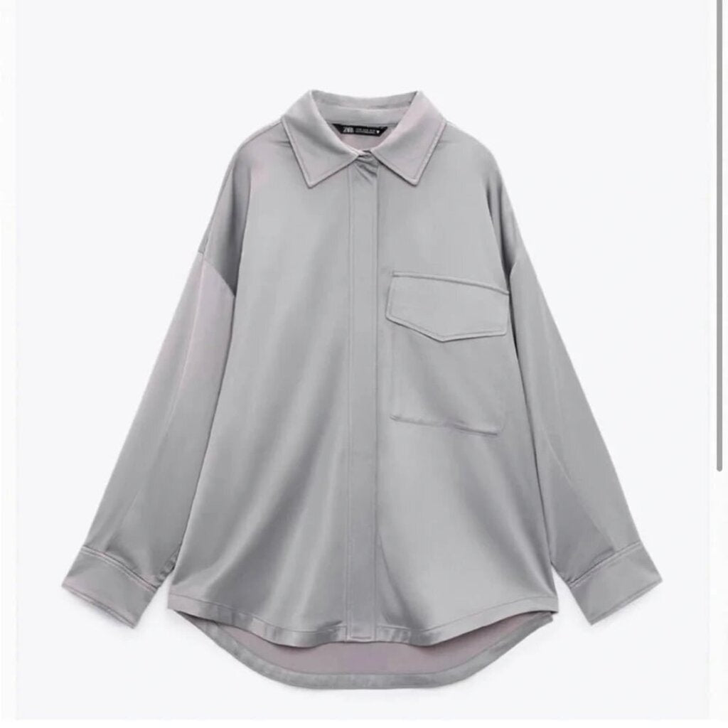 Zara Satin Oversized Button-Up Long Sleeve - Size XS