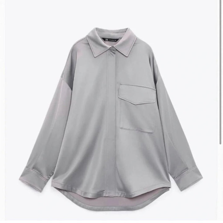 Zara Satin Oversized Button-Up Long Sleeve - Size XS