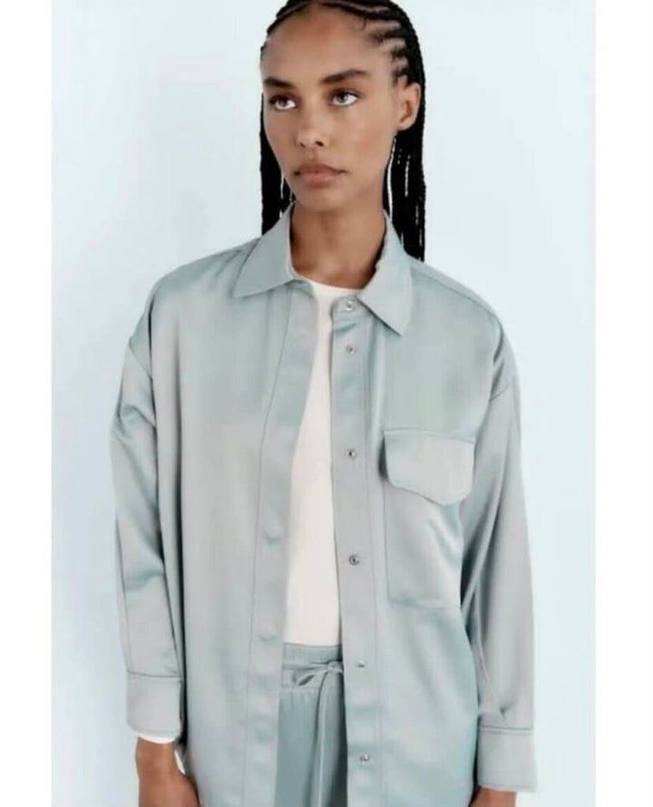 Zara Satin Oversized Button-Up Long Sleeve - Size XS