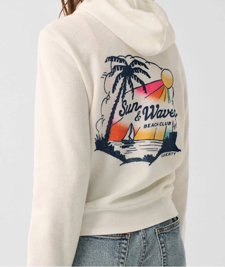 Faherty Reverse Beach Fleece Hooded Zip Up - Size Medium