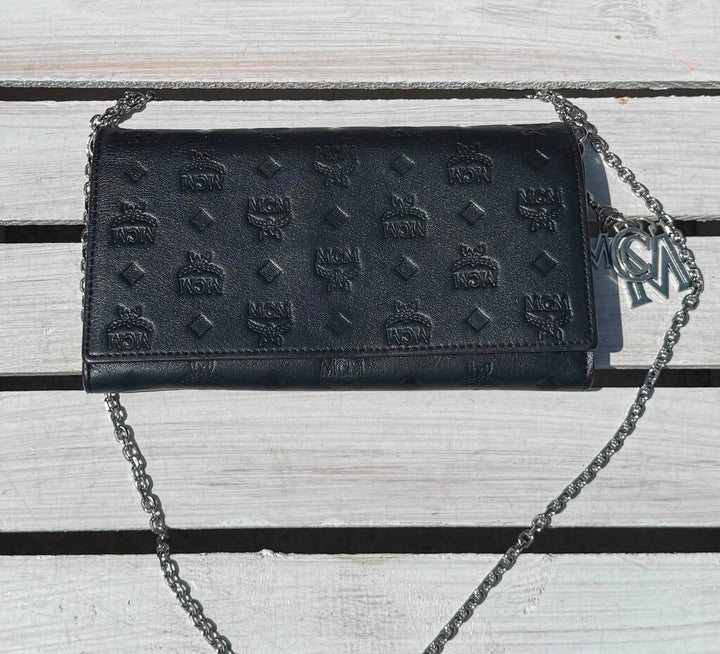 MCM Embossed Leather Wallet on Chain