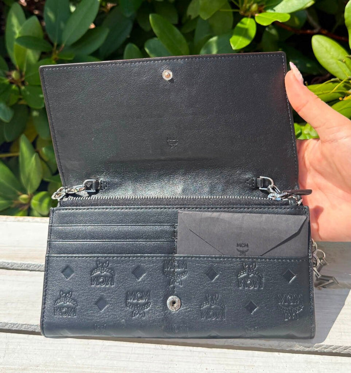MCM Embossed Leather Wallet on Chain