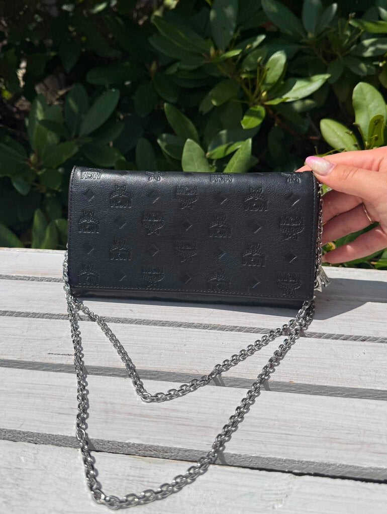 MCM Embossed Leather Wallet on Chain