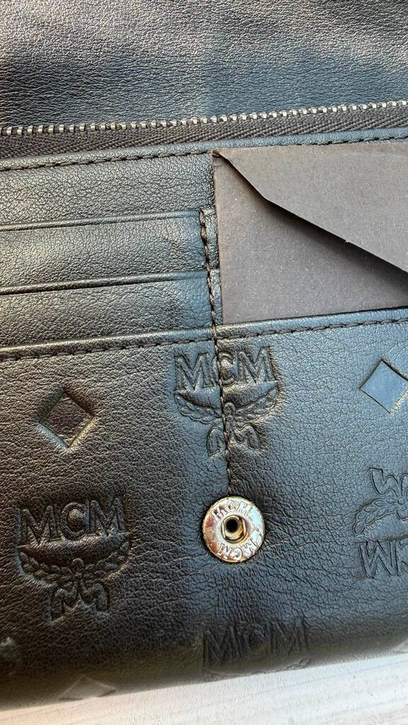 MCM Embossed Leather Wallet on Chain
