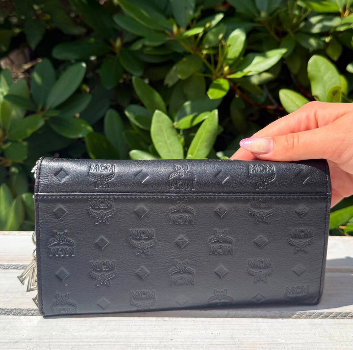 MCM Embossed Leather Wallet on Chain