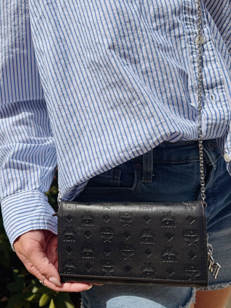 MCM Embossed Leather Wallet on Chain