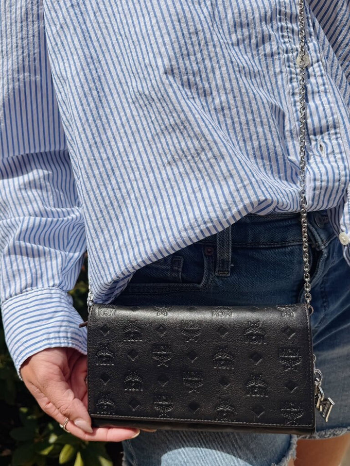 MCM Embossed Leather Wallet on Chain