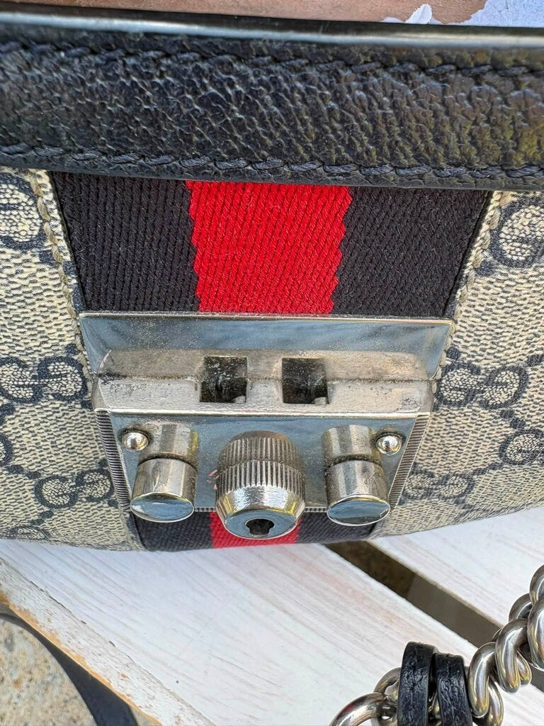 Gucci GG Supreme Dollar Calfskin Web Small Padlock Tote