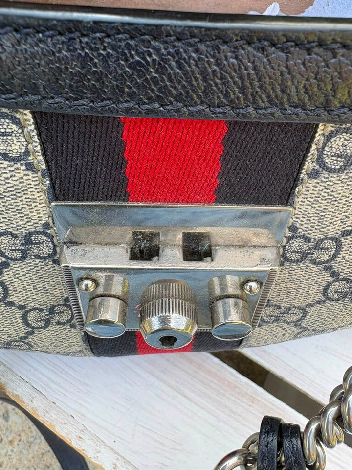 Gucci GG Supreme Dollar Calfskin Web Small Padlock Tote