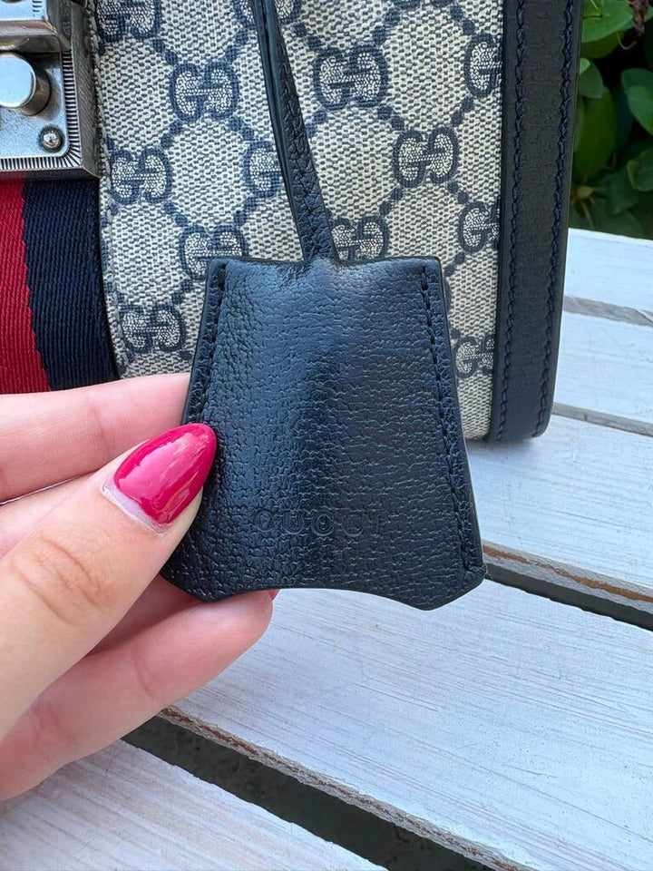 Gucci GG Supreme Dollar Calfskin Web Small Padlock Tote