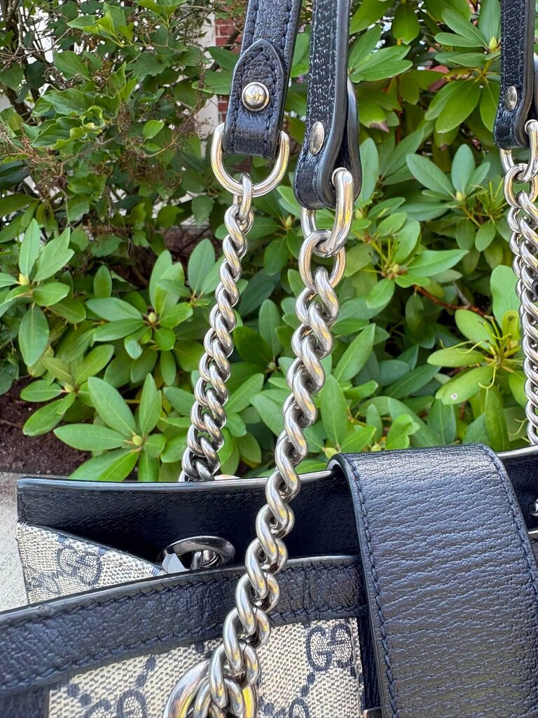 Gucci GG Supreme Dollar Calfskin Web Small Padlock Tote