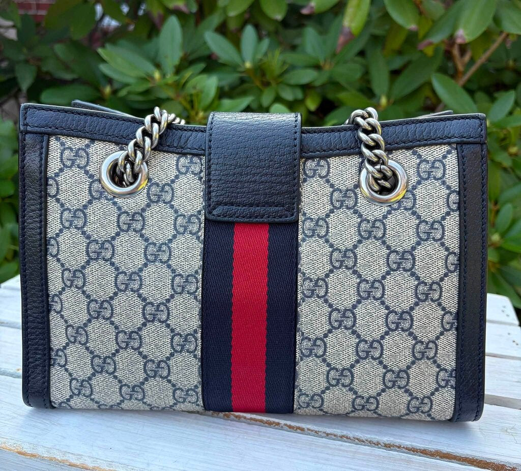 Gucci GG Supreme Dollar Calfskin Web Small Padlock Tote