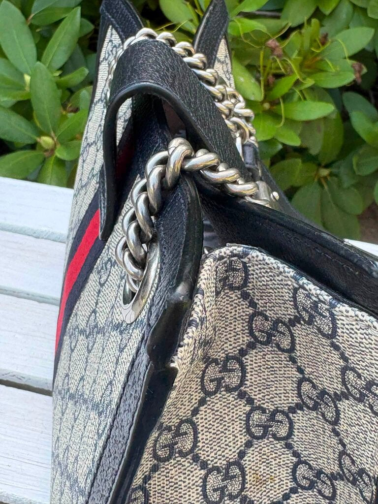 Gucci GG Supreme Dollar Calfskin Web Small Padlock Tote