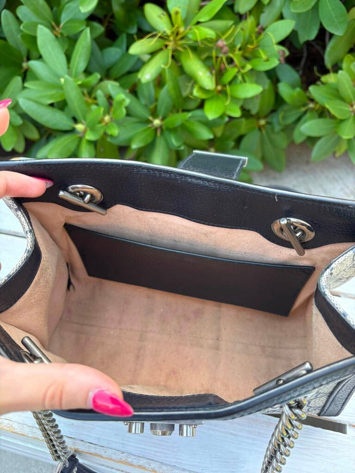 Gucci GG Supreme Dollar Calfskin Web Small Padlock Tote