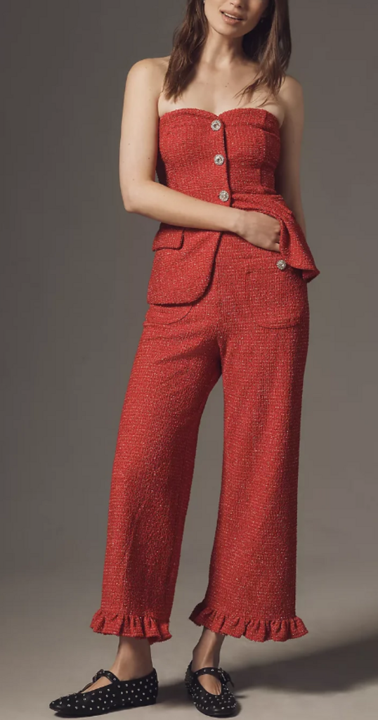 Maeve The Colette Crop Tweed Ruffle-Hem Trousers - Size 31 (Retails for $158)